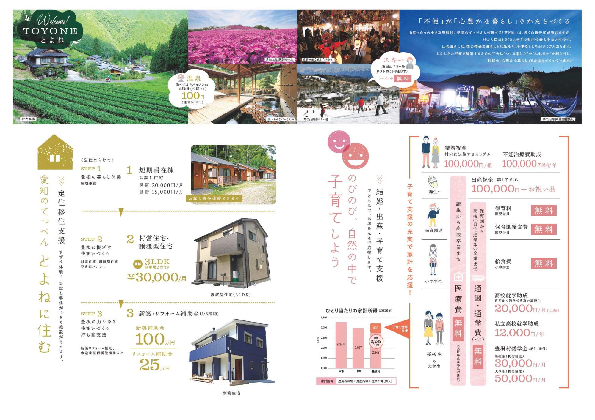 定住移住支援、結婚・出産・子育て支援の内容が記載されたパンフレット