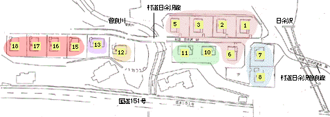 日余沢団地の配置図