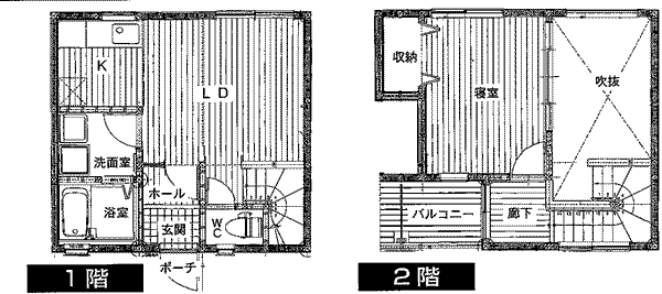 中野ハイツ (単身者向) 棟(1階・2階)の間取り図