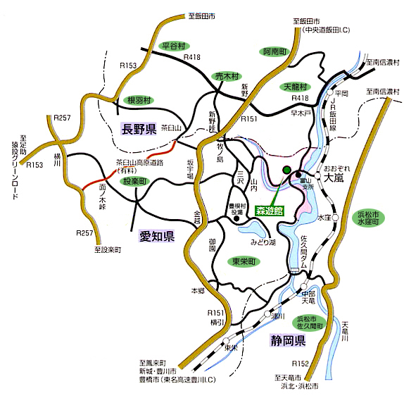 森遊舘までの場所を示したアクセスマップ